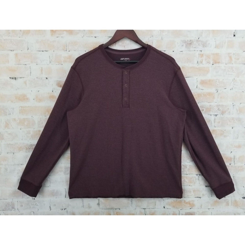 UNTUCKit Men's Red Maroon/Purple Henley Long Sleeve T-Shirt Sz Large 1/4 Button